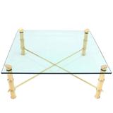 Grande table basse carrée à pieds en laiton massif moulé 45 x 45 cm en faux bambou