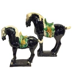 Set of Two Chinese Tang San Cai Terracotta Horses