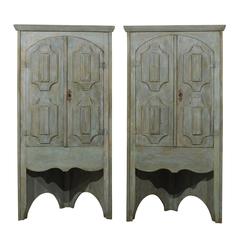 Pair of 19th Century Painted Wood Corner Cabinets 1