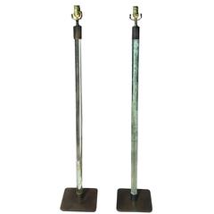 Pair of Glass and Brass Hansen Floor Lamps, circa 1950-1970﻿