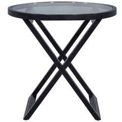 Round Glass Top Cross Braced Base Side Table