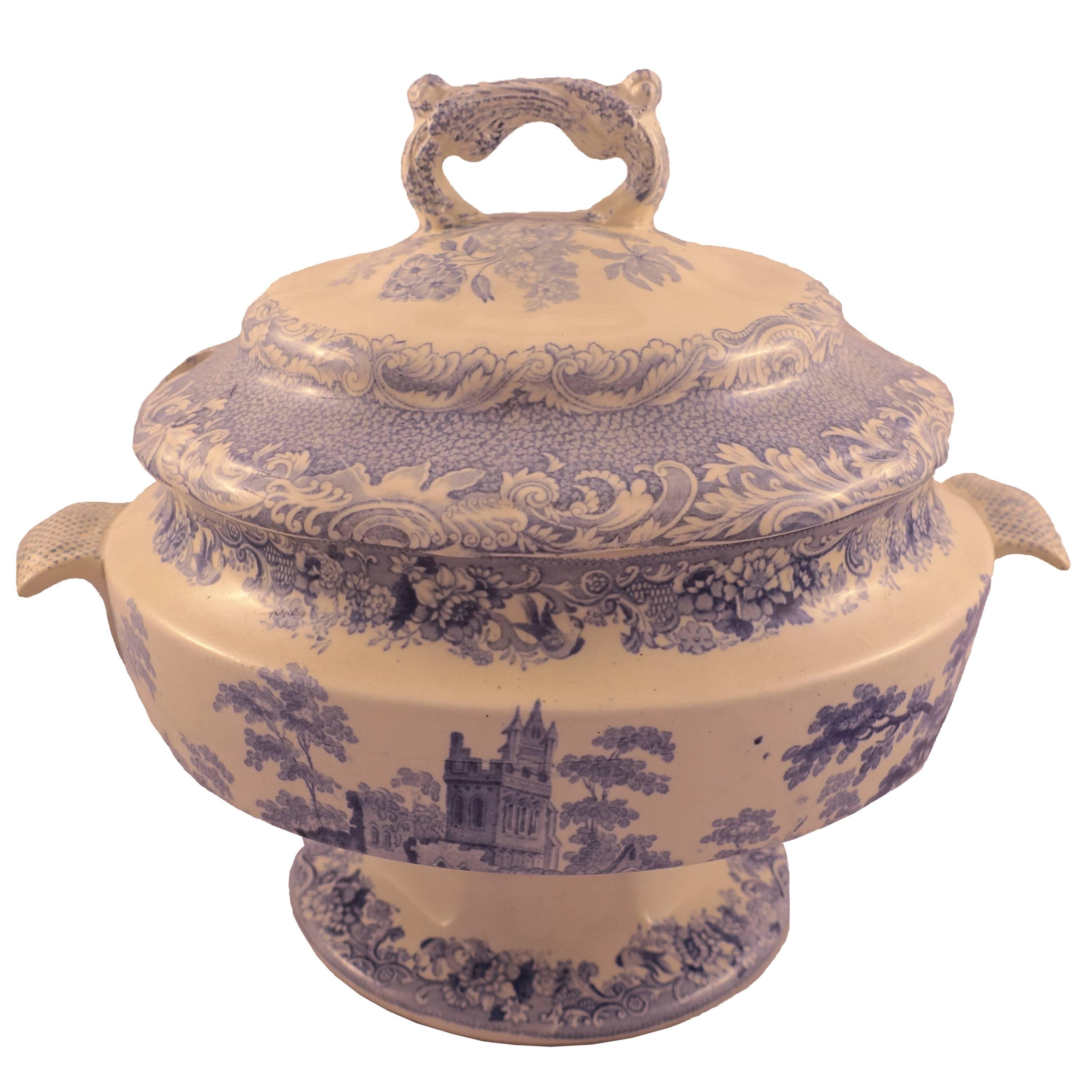 Blue and White Soup Tureen For Sale