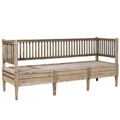 Swedish Early 19th Century Late Gustavian Painted Wood Bench, Neutral Wood Color
