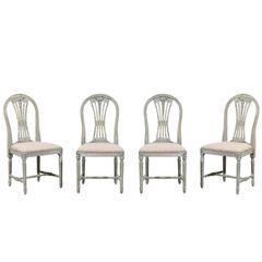 Set of Four Swedish Gustavian Style Painted Wood Side Chairs