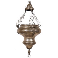 Antique European 19th Century Nickel over Brass Hanging Church Lantern