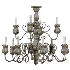 Italian Twelve-Light Painted Wood Chandelier with Flower Shaped Bobeches