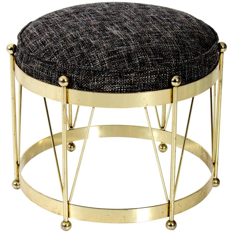 MidCentury Modern Round Polished Brass Drum Stool at 1stDibs