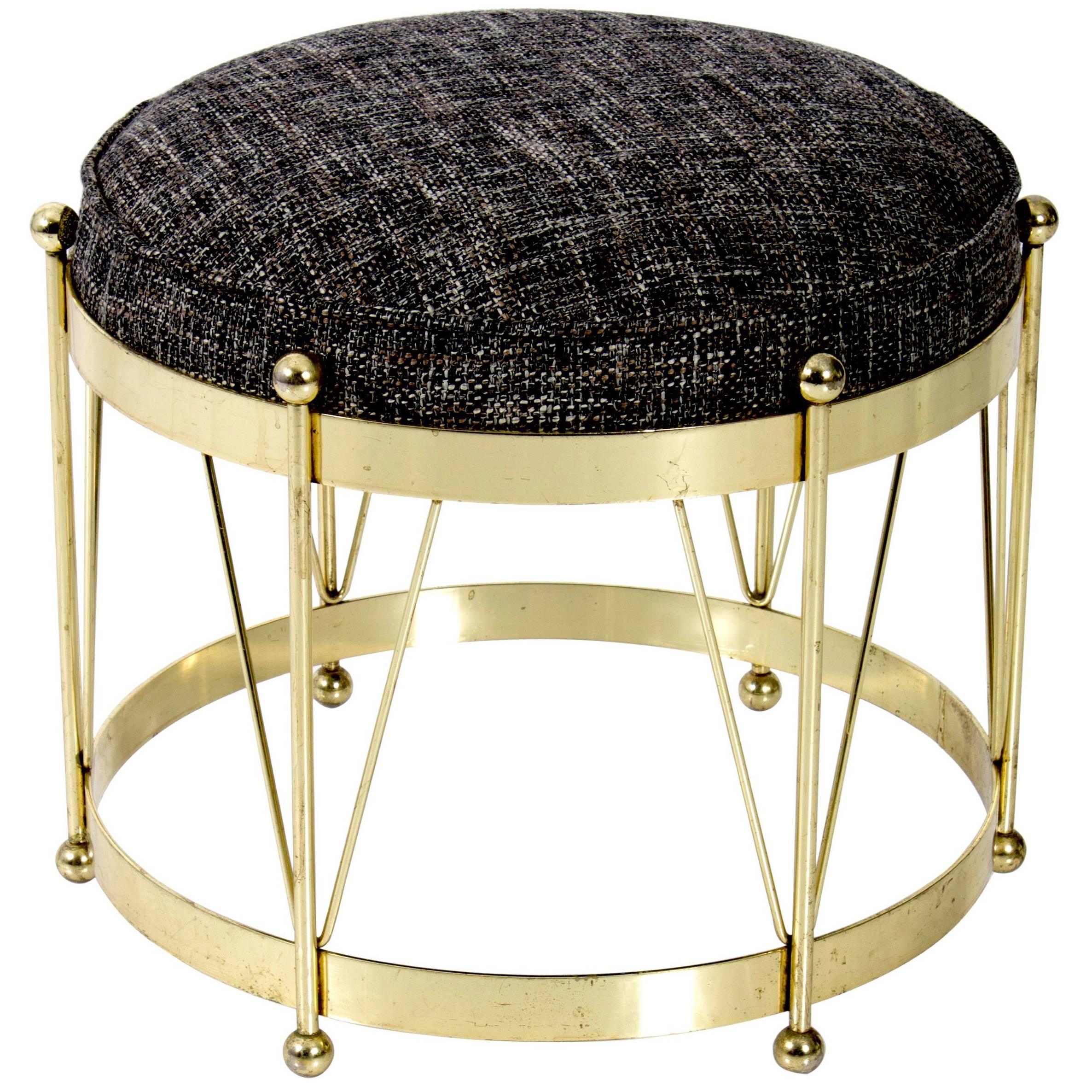 Mid-Century Modern Round Polished Brass Drum Stool