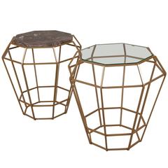 Marble and Gold Enameled Iron Side Tables from France 3