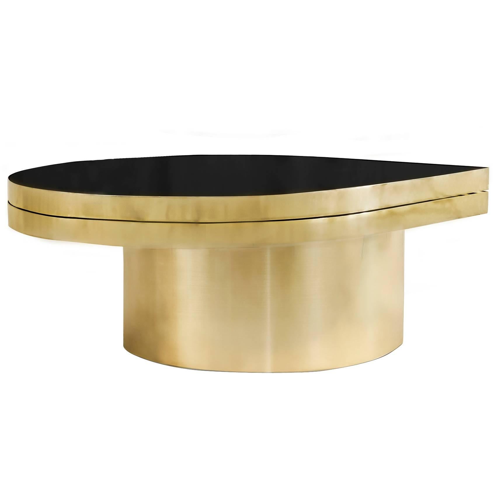 European Koket Brass and Black Glass Two Tier Swivelling Tears Cocktail Table For Sale