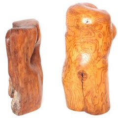 Pair of Modern Organic Abstract Feminine Form Wood Floor Sculptures