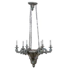 French Painted and Carved Wood Six-Light Chandelier 11