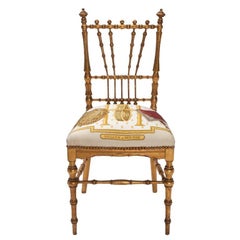 Gold Gilded Ballroom Chair Upholstered in Hermès Silk
