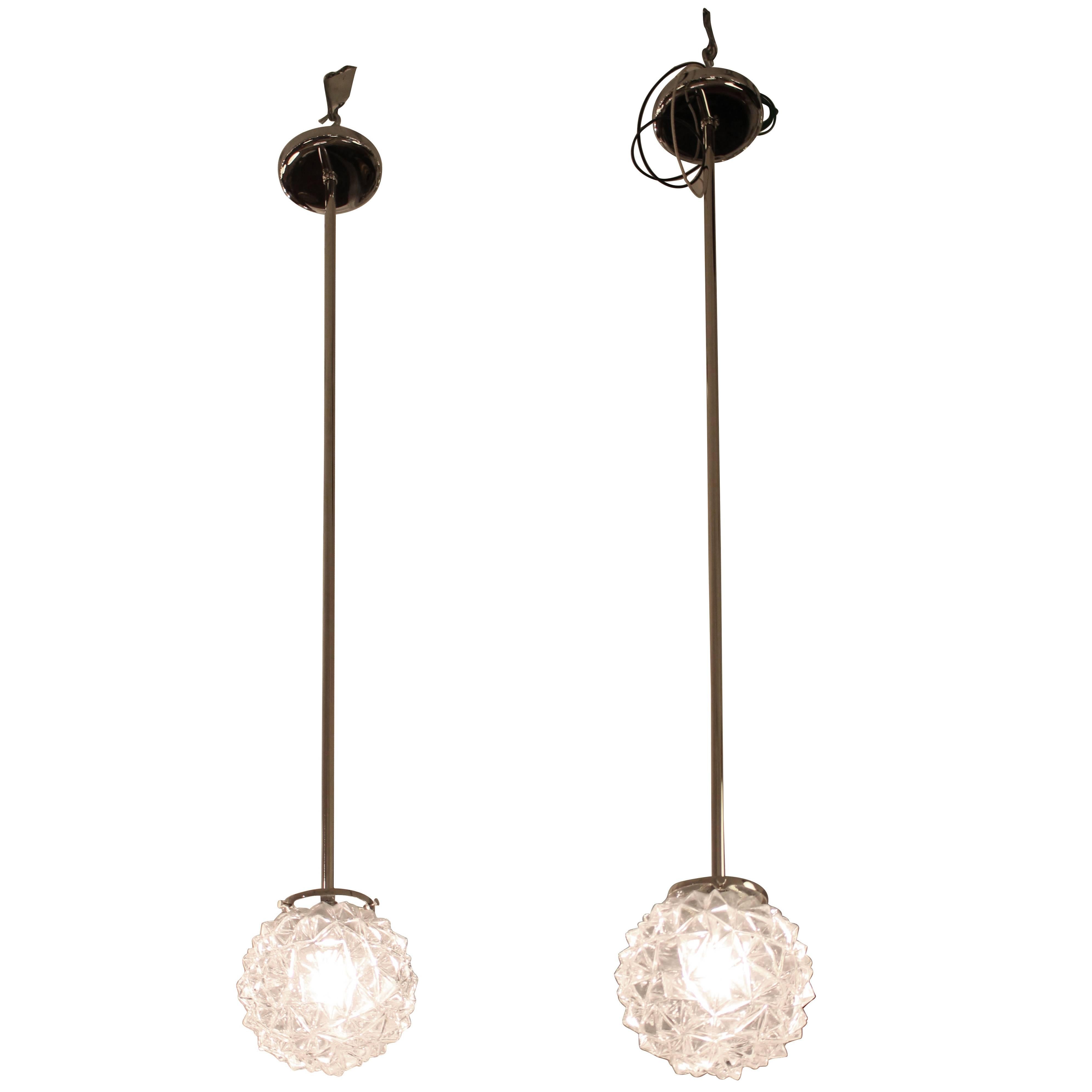 1950s Mid-Century Modern Pendant Lights with Porcupine Ball Glass