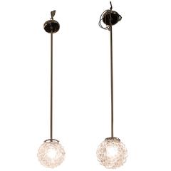 1950s Mid-Century Modern Pendant Lights with Porcupine Ball Glass 11