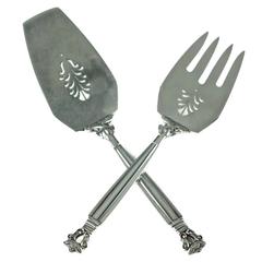 Johan Rohde for Georg Jensen Sterling Silver Acorn Pattern Fish Serving Set 12