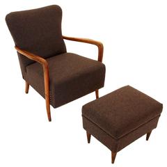 Italian Art Deco Armchair and Ottoman, 1940s