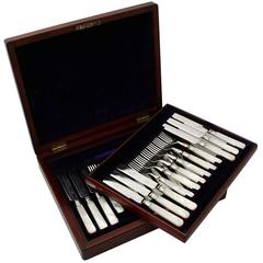 Sterling Silver and Mother-of-Pearl Fruit/Dessert Service, Antique Edwardian