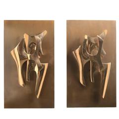 Sculptural Pair of Wall Lights by Fred Brouard, circa 1970