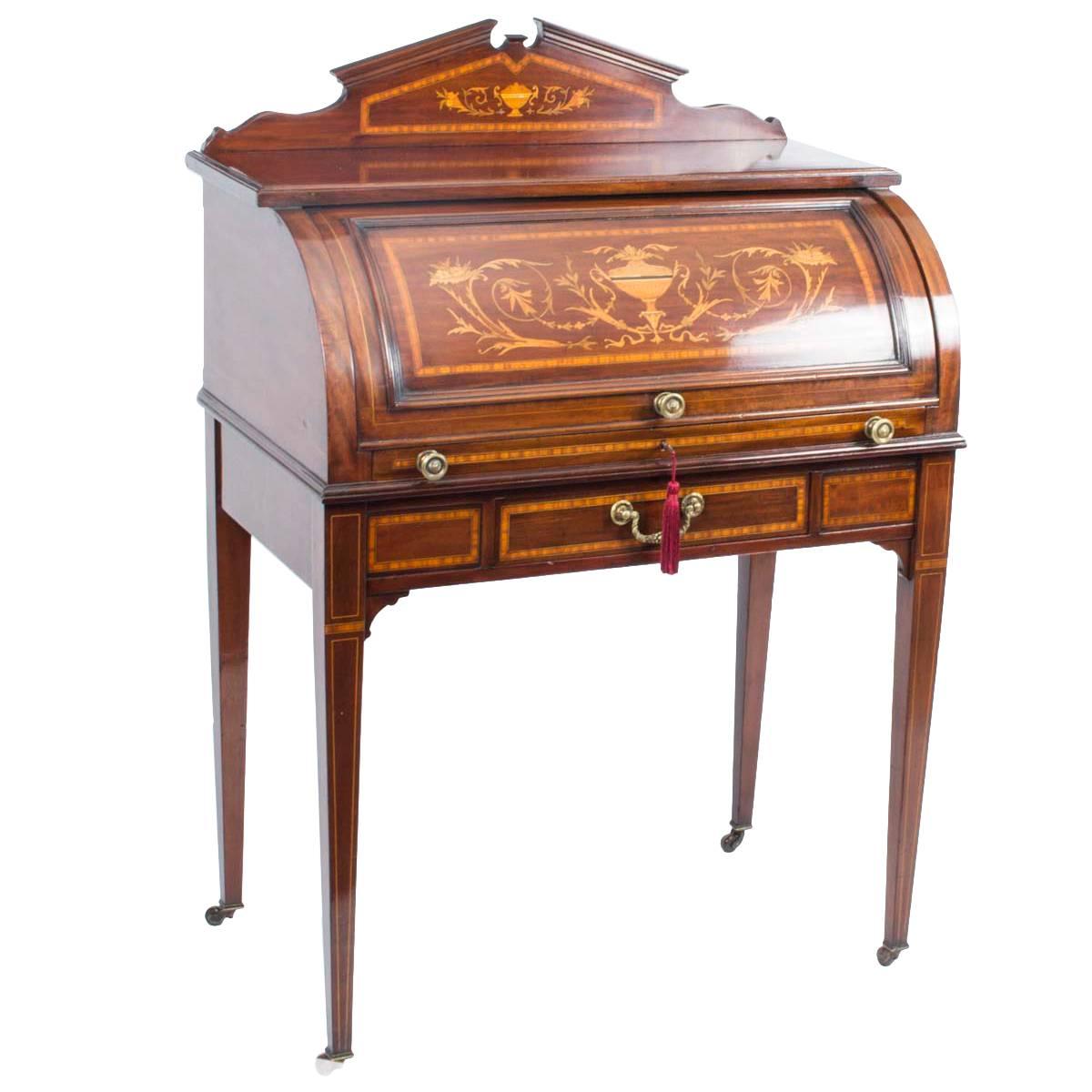 Antique Edwardian Mahogany Lady's Cylinder Bureau, circa 1900