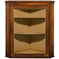 Antique Regency Period Rosewood and Brass Inlaid Hanging Corner Cupboard