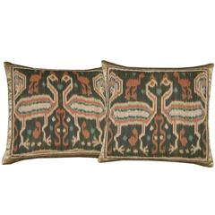 19th Century Pair of Antique Ikat Tapestry Pillows