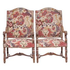 Antique 19th Century Louis XIV Style Walnut Armchairs