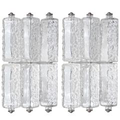 Pair of Polished Nickel & Textured Glass Sconces, style of Kalmar 11