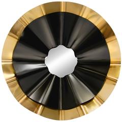 European modern Brass and Black Lacquer Round Mirror by Koket 2