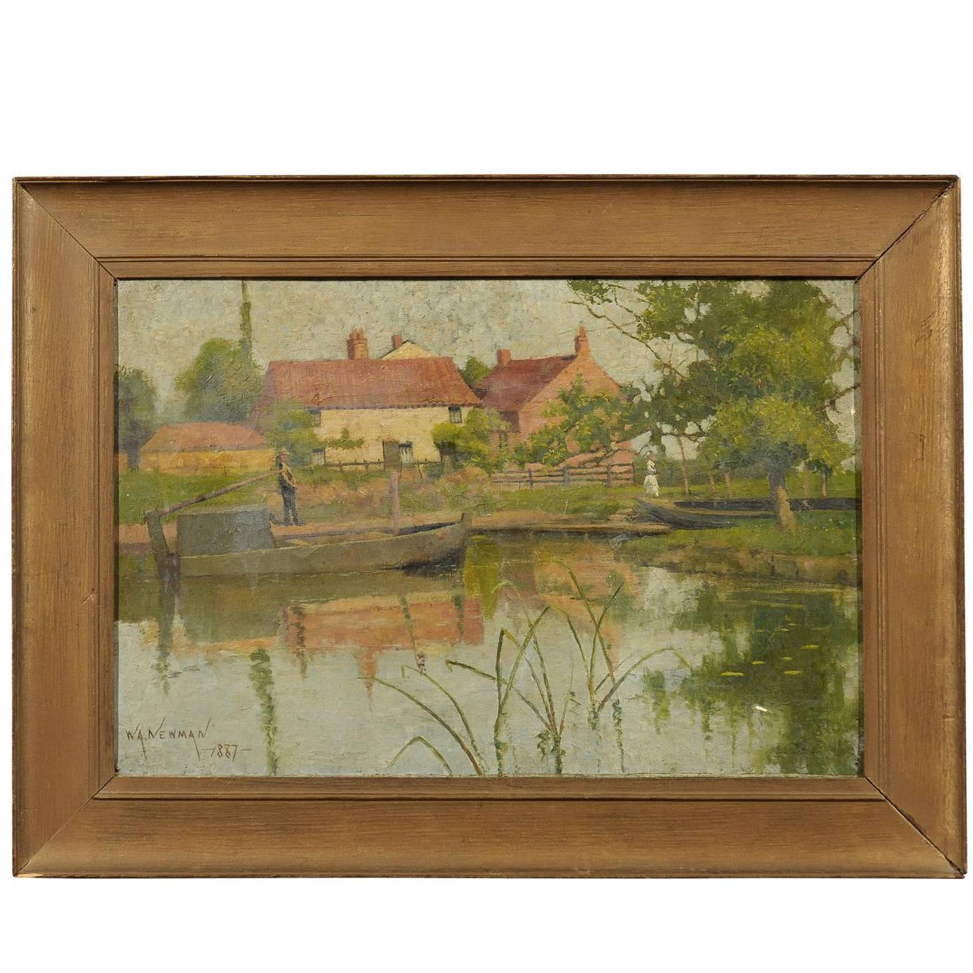 19th Century English Landscape Painting by W.A. Newman For Sale