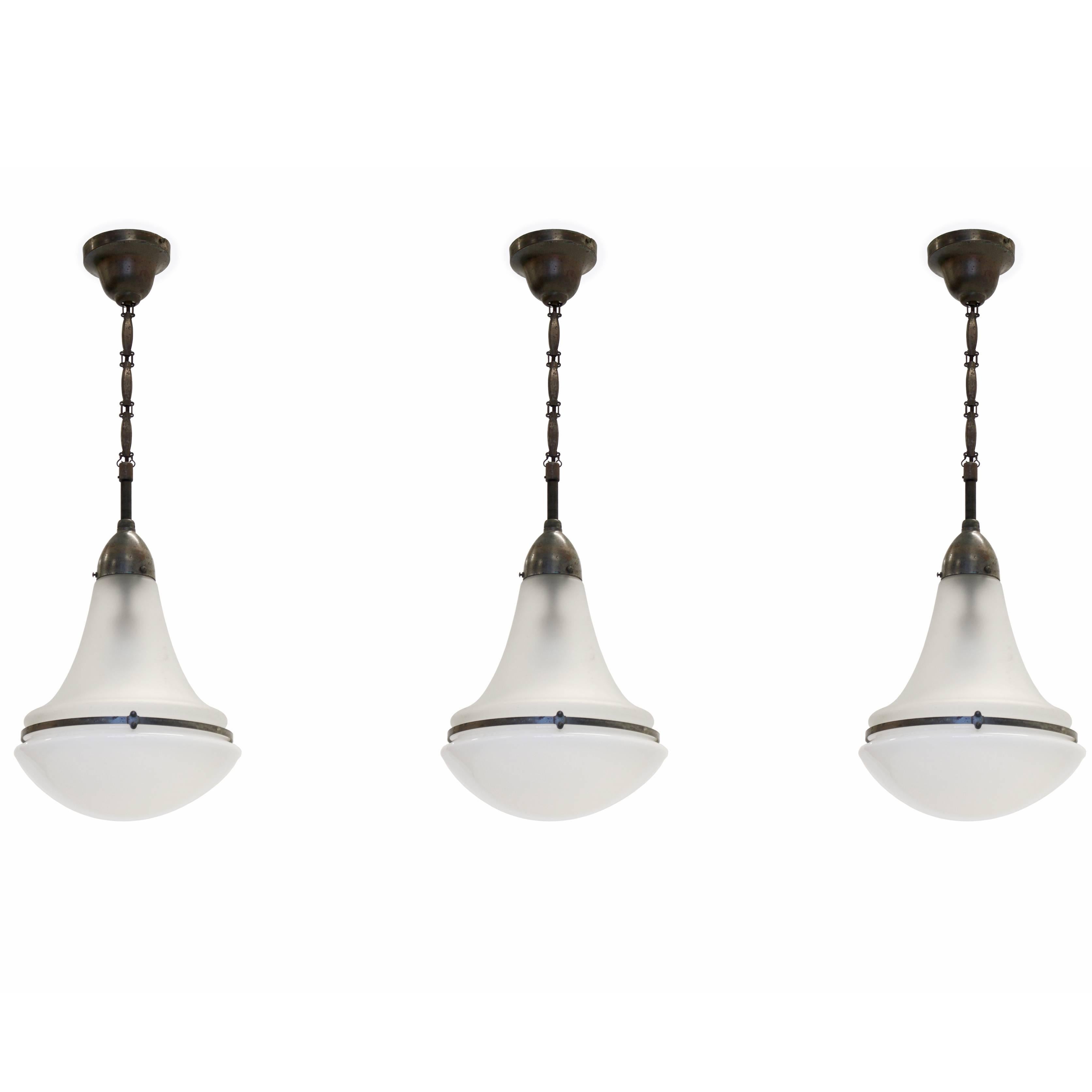 Set of Three Large 'Luzette' Ceiling Lamps by Peter Behrens, 1910s