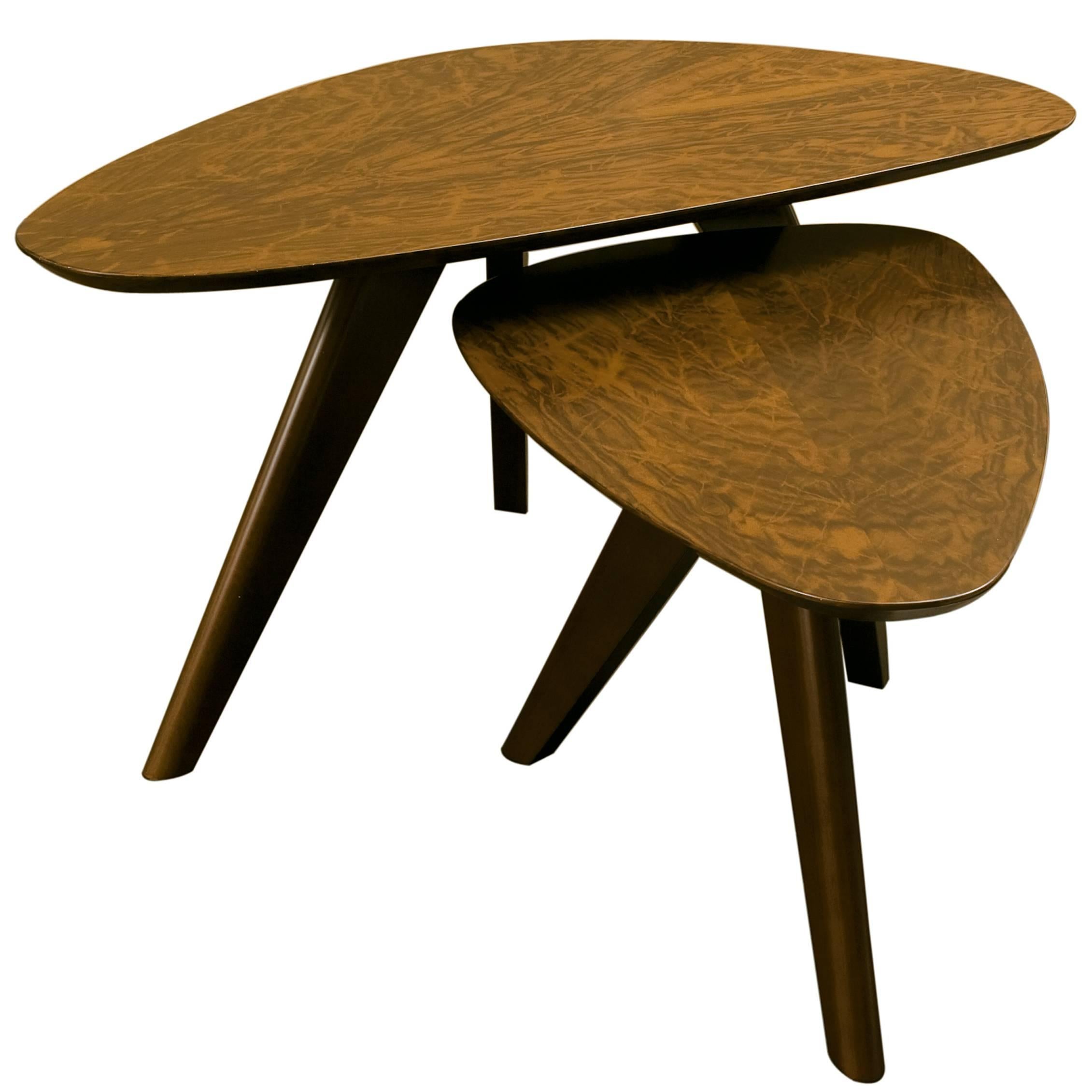 Timber Organic Modern Nesting Tripod Coffee Tables from France For Sale