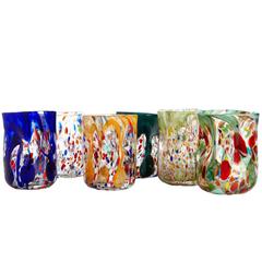 Set of Six Vintage Tumblers Handblown and Painted in Murano