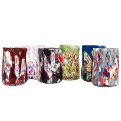 Set of Six Vintage Tumblers Handblown and Painted in Murano