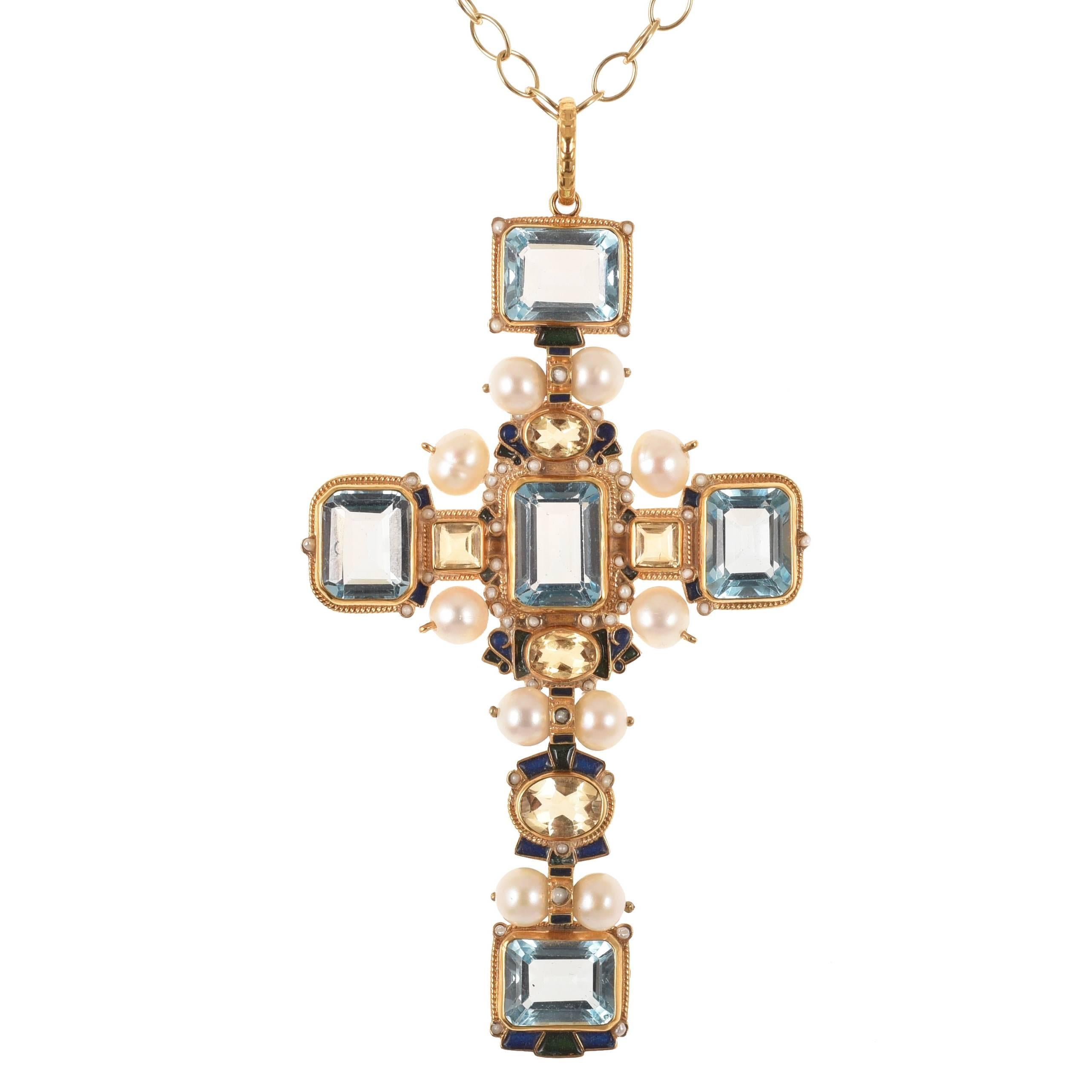 Cross Pendant with Blue Topaz by Diego Percossi Papi For Sale