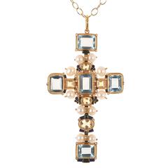 Cross Pendant with Blue Topaz by Diego Percossi Papi