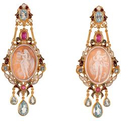 Unique Pendant Earrings with Central Cameos by Percossi Papi