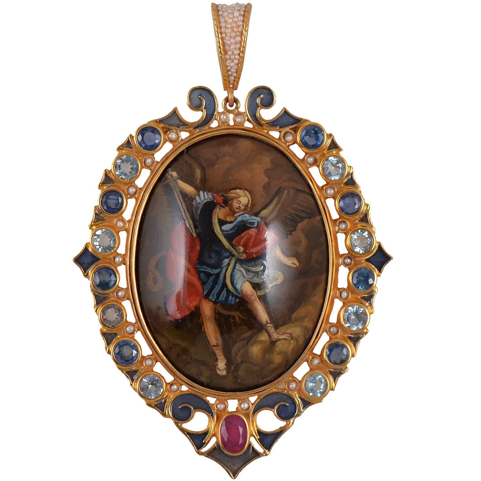 Unique Pendant with Miniature by Diego Percossi Papi For Sale
