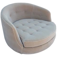 Magnificent Milo Baughman Circle Swivel Lounge Chair in Mohair