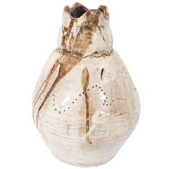 Gourd Form Glazed Pottery Vase with Bee and Floral Motif