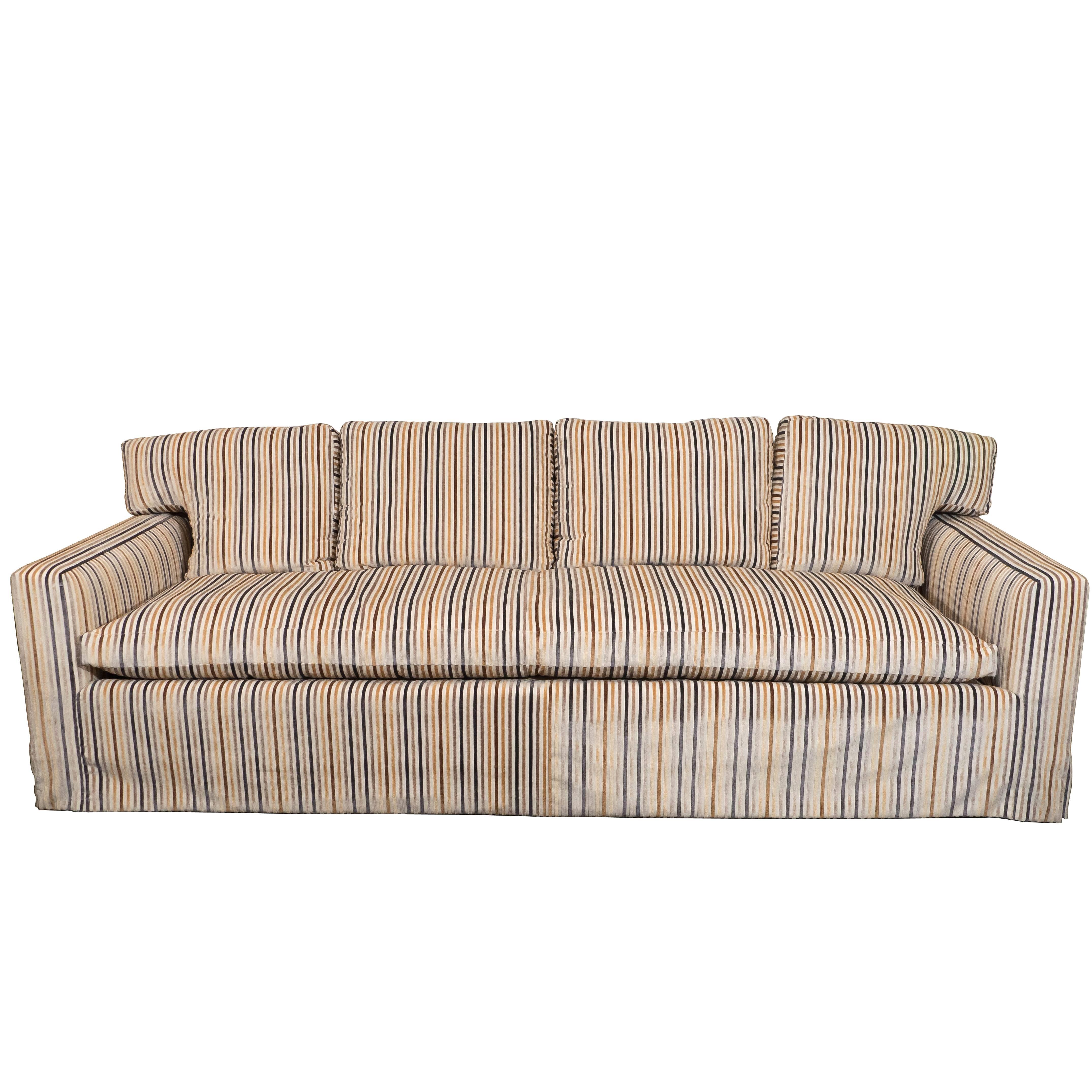 Midcentury Down Sofa in Striped Cut Velvet
