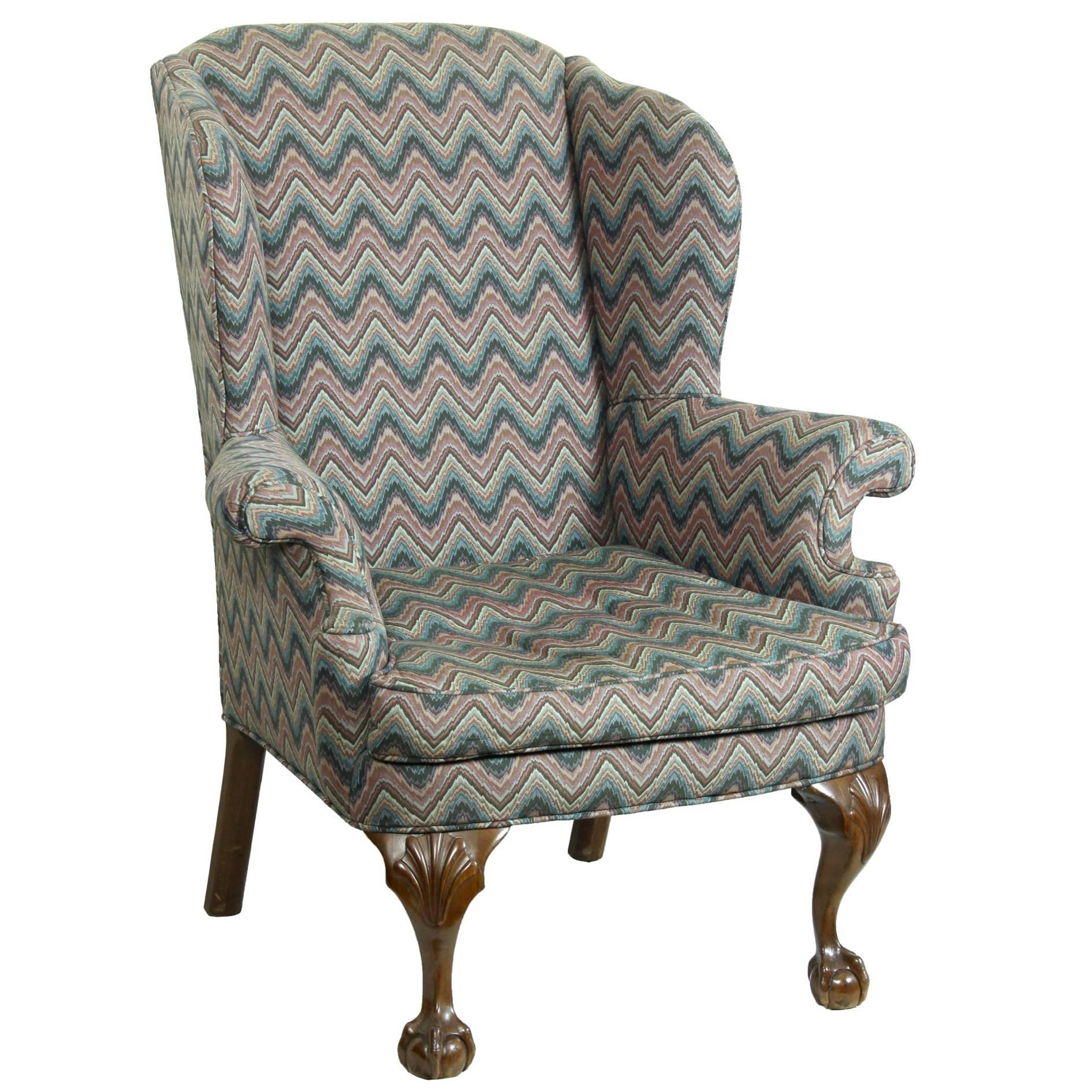 Walnut Chippendale Style Wingchair with Shells For Sale