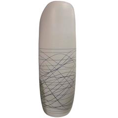 Contemporary White with Blue Lines Porcelain Tall Vase, China