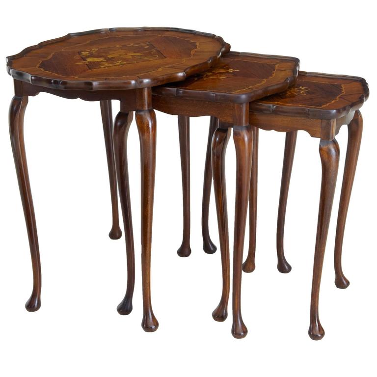 Nest of 1960s Mahogany and Rosewood Inlaid Tables at 1stDibs