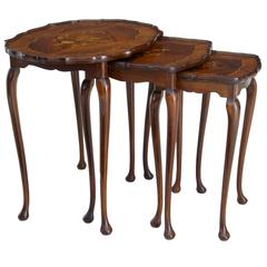 Nest of 1960s Mahogany and Rosewood Inlaid Tables