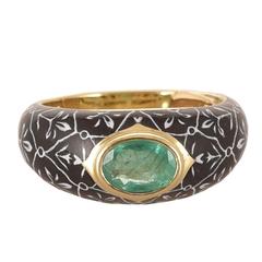 Unique Gold Ring with Emerald and Enamel by Diego Percossi Papi