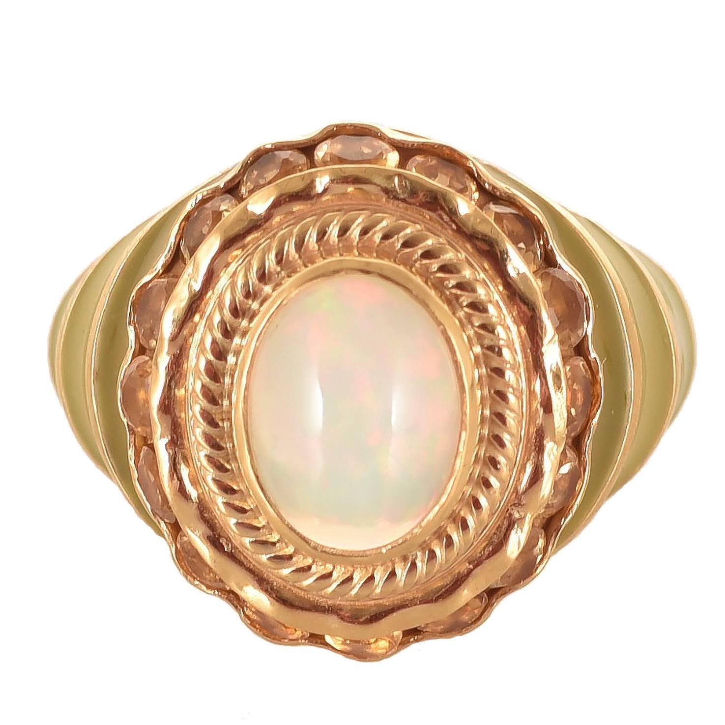 Unique Nine-Karat Gold Ring with Opal and Quartz by Percossi Papi For Sale