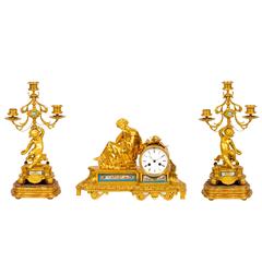 Sèvres Style Porcelain Mounted Ormolu Three-Piece Clock Set by Raingo Frères 9