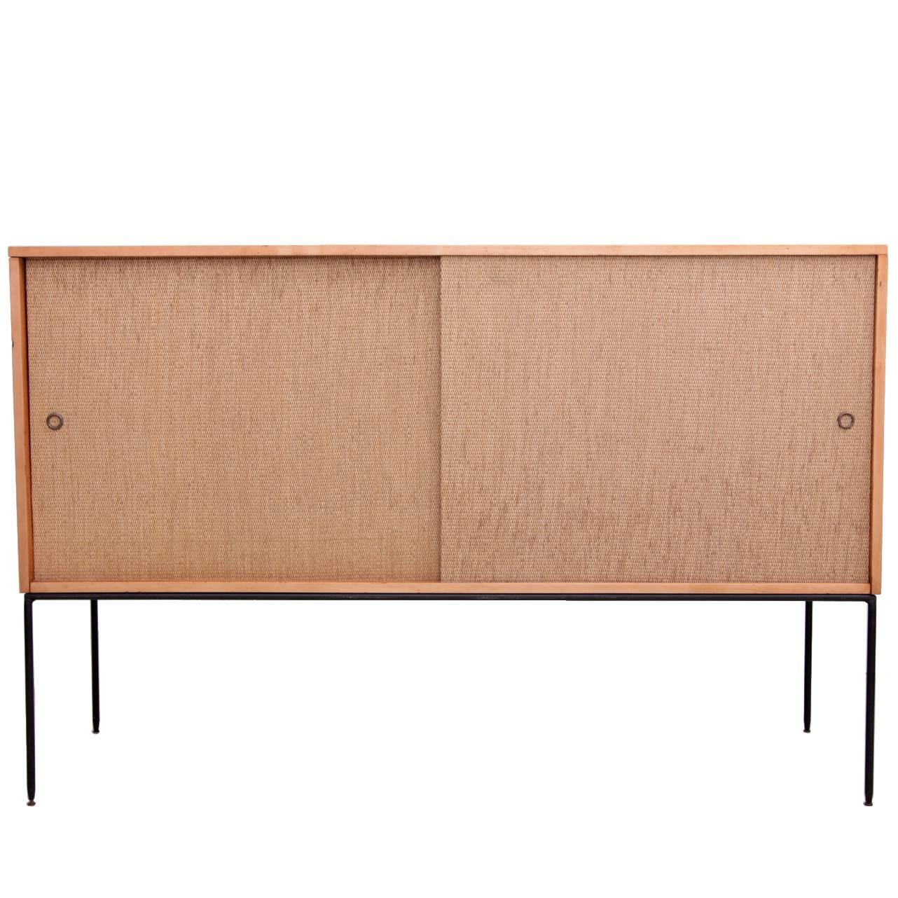Paul McCobb Wrought Iron Base Credenza in Blonde Maple and Cane, USA