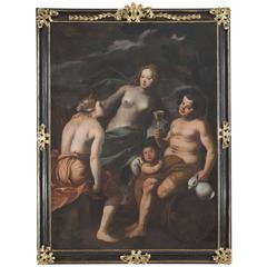 Antique Painting Depicting Ceres Bacchus and Venus by Giuseppe Montalto